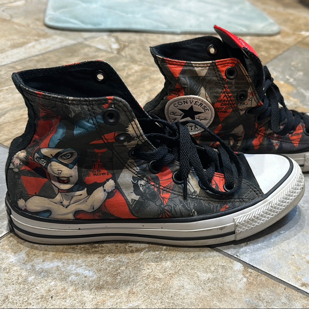 Converse Black and Red Artistic High-Top Sneakers Harley Quinn